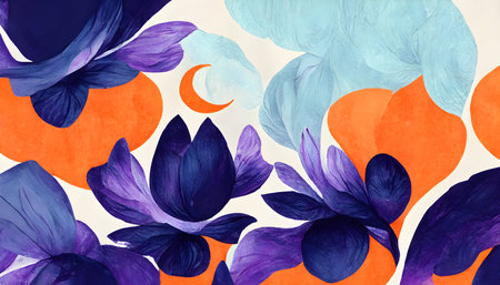 Abstract floral background. Hand-drawn watercolor illustration with flowers.の写真素材