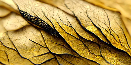 Macro closeup of gold leaf texture. Golden leaf background.