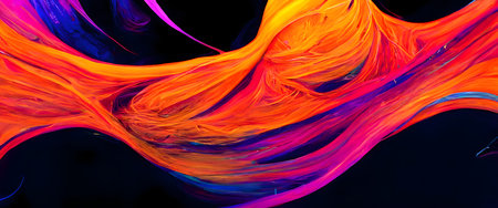 abstract background with a pattern of orange and blue lines on a black backgroundの写真素材