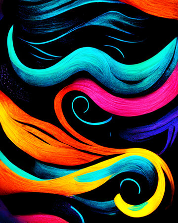 abstract background with multicolored brushstrokes of paint on a black backgroundの写真素材