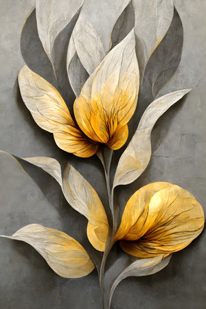 Beautiful floral decoration on grey background, closeup of photo.の写真素材