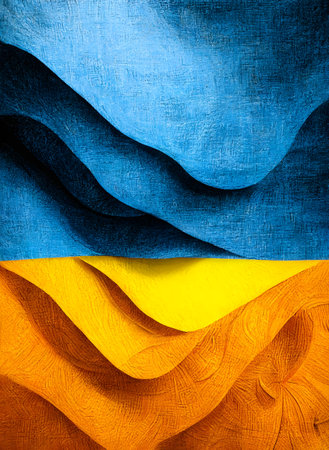 Ukrainian flag in blue and yellow colors. Abstract background.の写真素材