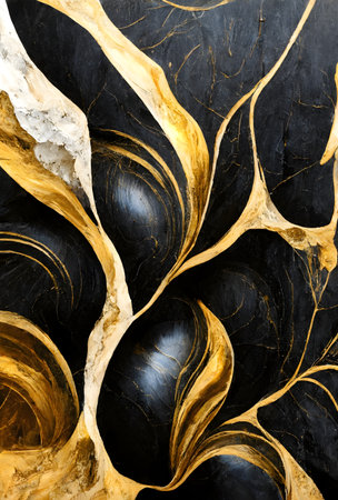 Abstract background with black and gold marble texture. 3d render illustrationの写真素材