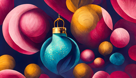 3d rendering of christmas tree ball on abstract colorful background.