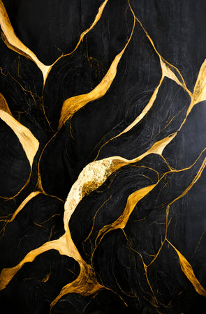 Black marble texture with gold veins. Abstract background. Toned.の写真素材
