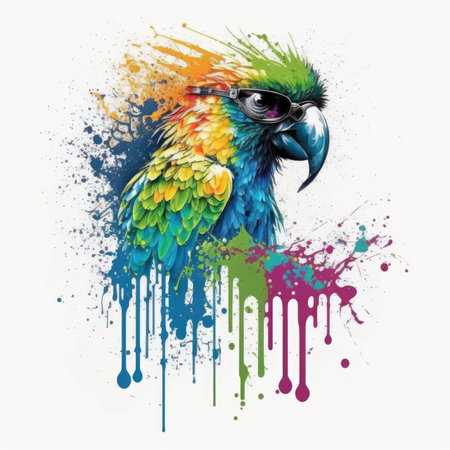 Colorful parrot on grunge background with splashes and blotsの素材