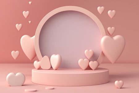 3d render of valentine's day background with hearts and podiumの素材