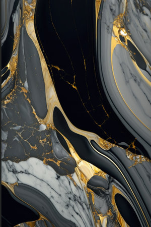 Marble texture background. Abstract marbling artwork for design. Agate ripple pattern. Gold and black.の素材