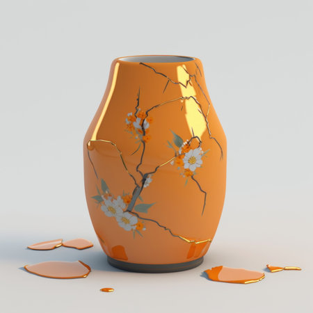 Orange vase with floral pattern on a white background. 3d renderingの素材