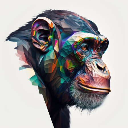 Low poly portrait of a chimpanzee. Polygonal style.の素材