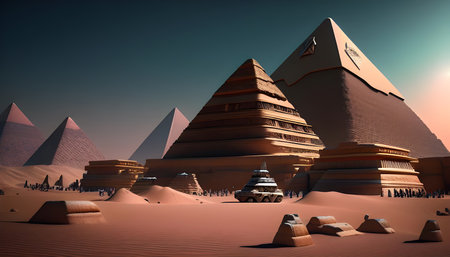 The pyramids of Giza in Egypt. 3D render.の素材