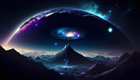 Futuristic space landscape with planets and nebula. Vector illustration.の素材