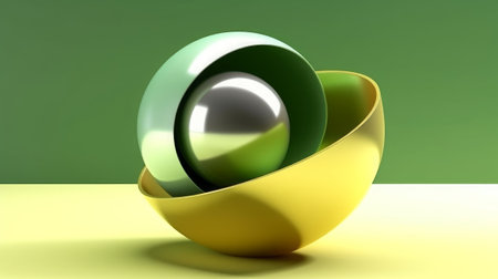 Abstract 3d rendering of sphere in yellow and green colors. Modern background design.の素材