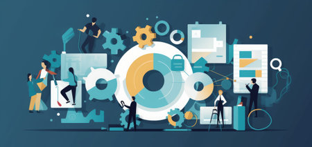 Business people working together in office. Teamwork concept. Vector illustrationの素材