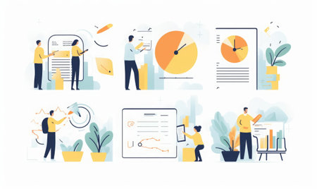 Time management and planning concept. Set of vector illustrations in flat style.の素材