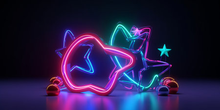 3d rendering of a neon sign in the shape of a star.の素材