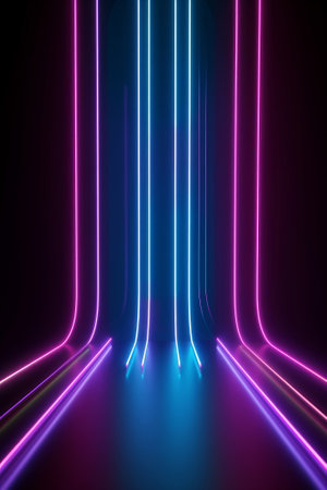 3d abstract background with neon lights. neon tunnel. 3d renderingの素材
