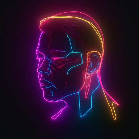 Neon Head of a Woman.  Illustration. Neonの素材
