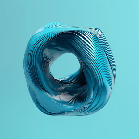 Abstract 3d rendering of blue wavy shape on a blue backgroundの素材