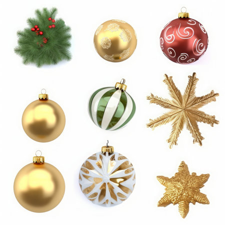 Christmas decorations isolated on a white background. 3d render illustration.の素材