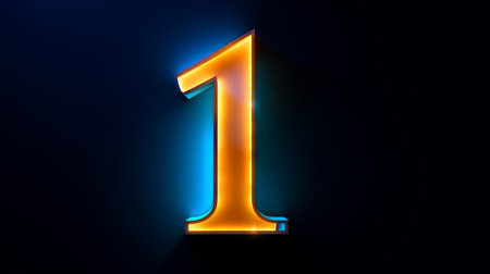 Neon number 1 isolated on black background, 3D illustration of symbolsの素材