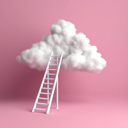 Ladder and white cloud on pink background. 3D Renderingの素材