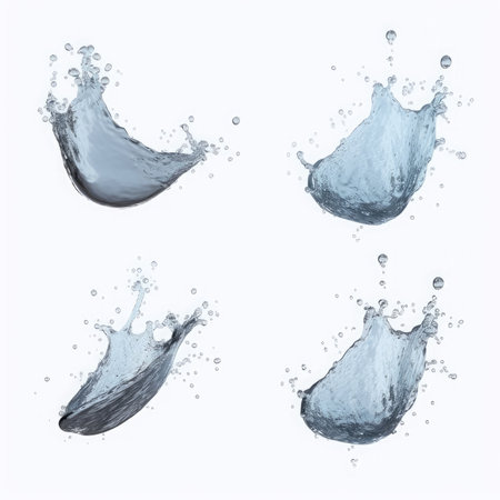 Set of water splashes, isolated on white background. 3d illustrationの素材