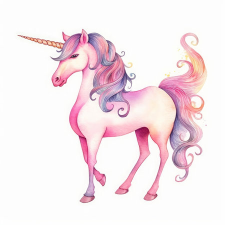 Unicorn isolated on white background. Watercolor hand drawn illustrationの素材
