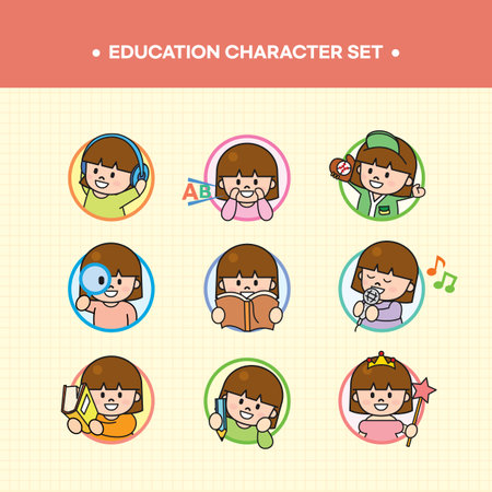 Education and school icons in cartoon style vector illustration. Learning and education concept.のイラスト素材