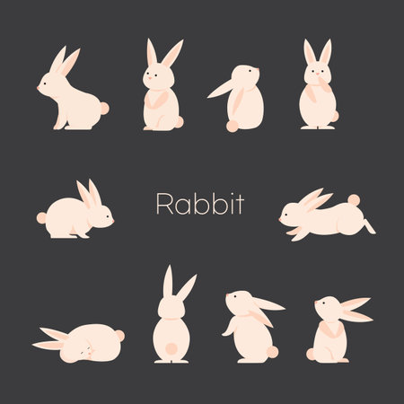 Set of cute bunnies in different poses. Vector illustration.のイラスト素材