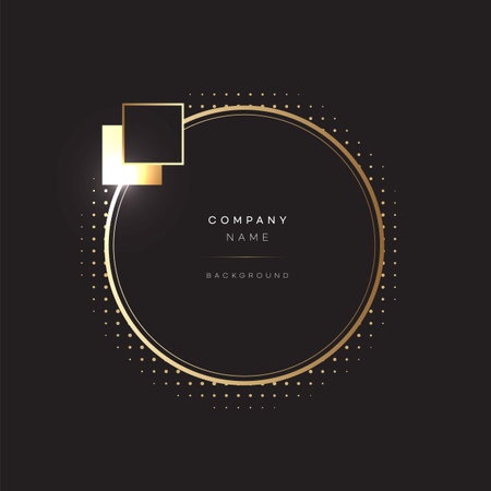 Abstract gold circle frame with halftone dots on black background.のイラスト素材