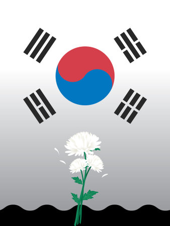 Illustration of the flag of South Korea with a white flower.のイラスト素材