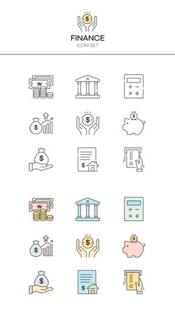 Finance line icon set. Money, bank, piggy bank. Business concept. Can be used for topics like finance, investment, bankingのイラスト素材