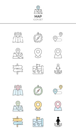 Navigation line icons set, linear style pictogram pack.  Editable stroke. Set includes icons as map pointer, direction, route, navigationのイラスト素材