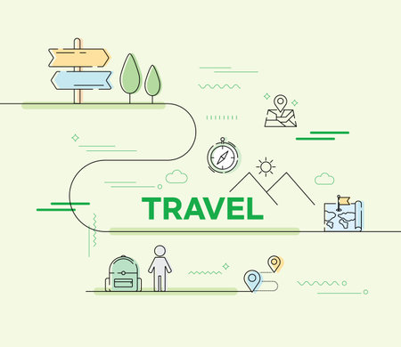 Line icons set of travel and tourism. Modern vector illustration concept.のイラスト素材