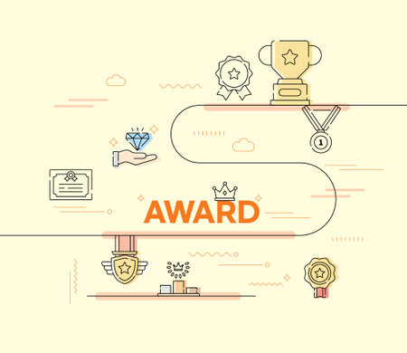 Vector thin line icons set of awards, prize, trophy, reward, success. Modern linear pictogram collection.のイラスト素材