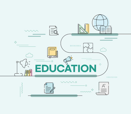 Modern thin line flat design vector illustration concept of education and learning.のイラスト素材