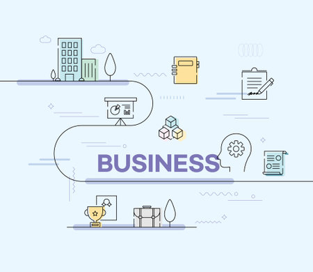 Flat line design modern vector illustration concept of business analysis and planning, consulting, team work, project management, financial report.のイラスト素材