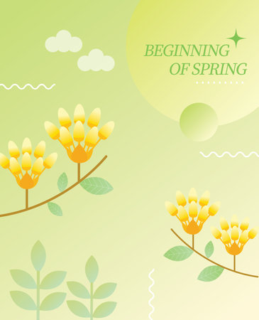 Spring background with yellow flowers and place for text. Vector illustration.のイラスト素材