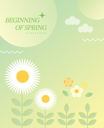 Spring background with daisies and clouds. Vector illustration. Eps 10のイラスト素材