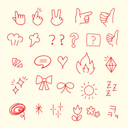 Hand drawn doodle vector icons set. Hand drawn symbols.のイラスト素材