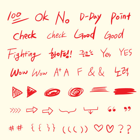 Vector set of hand drawn doodle arrows, letters, numbers.のイラスト素材