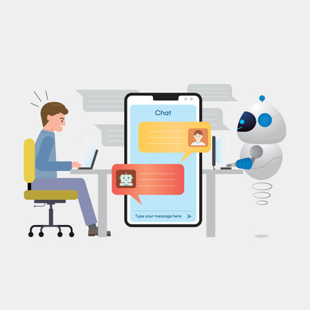 Chatbot. artificial intelligence. Vector illustration in flat design style.のイラスト素材