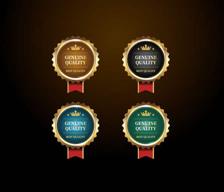 premium quality golden labels set with ribbons and space for textのイラスト素材