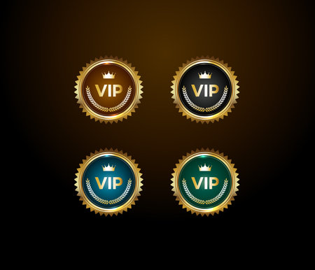 VIP gold labels set. Vector illustration. Isolated on black background.のイラスト素材