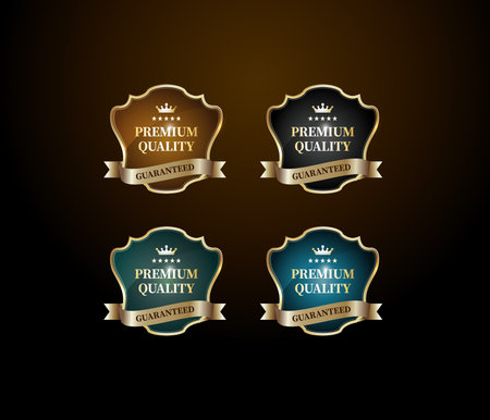 premium quality golden label set over black background. vector file.のイラスト素材