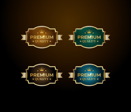 premium premium quality golden label set on black background. vector illustrationのイラスト素材