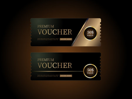 Gift voucher template with gold and black background. Vector illustration.のイラスト素材