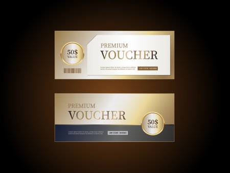 Gift voucher template with gold and black background. Vector illustration.のイラスト素材