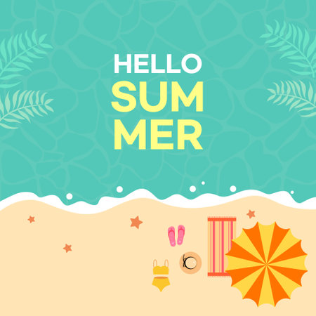 Hello Summer. Vector Illustration of Summer Background with Beach Elements.のイラスト素材